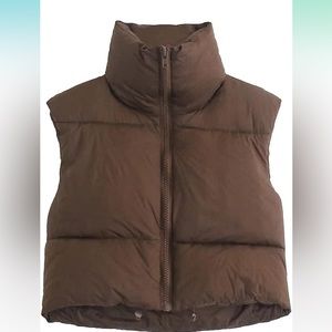 HOULENGS Women's Stand Collar Crop Puffer Vest